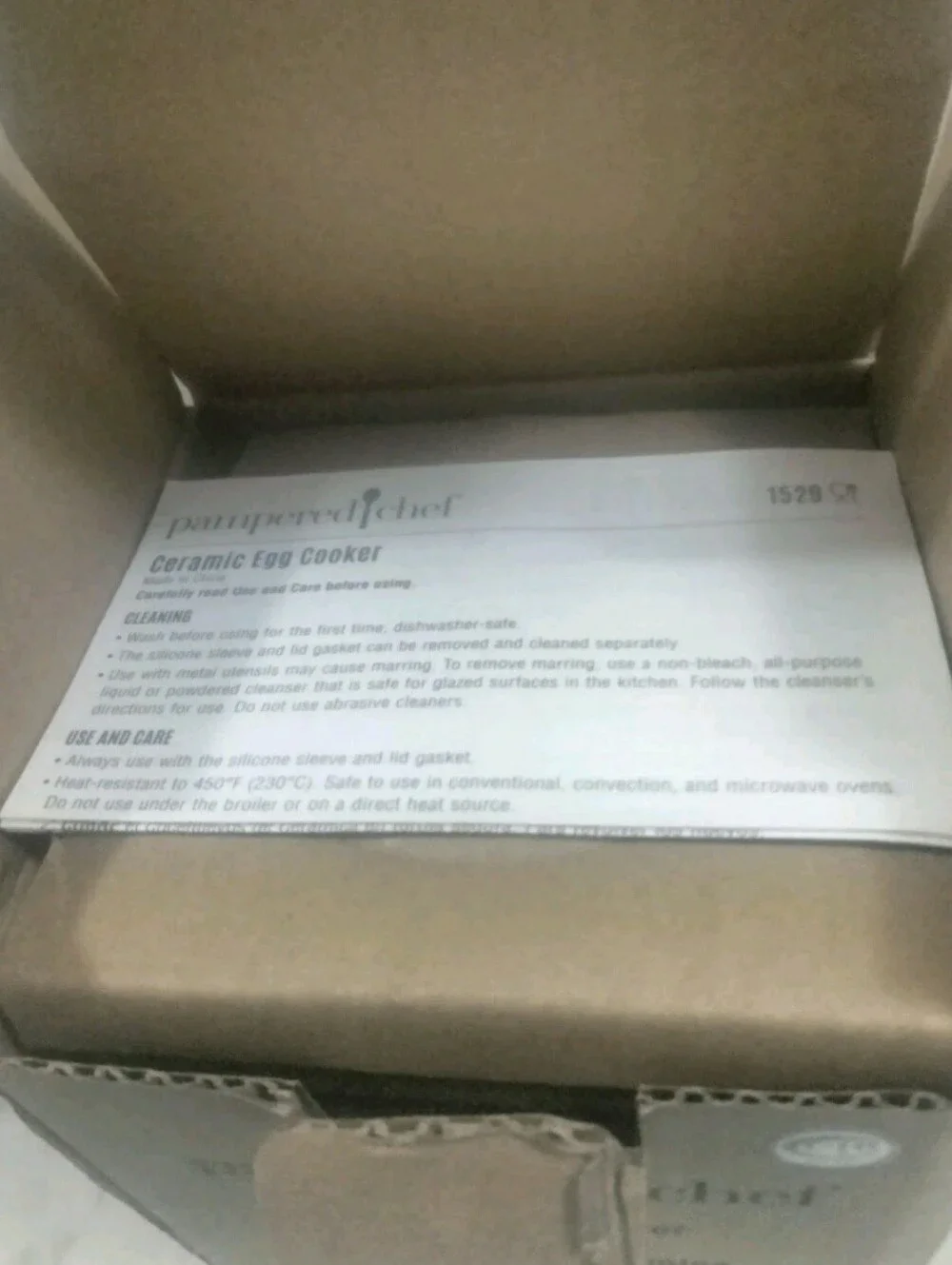 NEW Pampered Chef White Ceramic Egg Cooker Cup Lid W/Gray Silicone Sleeve #1529